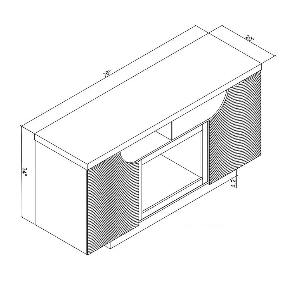 76" White Ribbed Wood Electric Storage Cabinet Fireplace With LED And Speaker HomeRoots