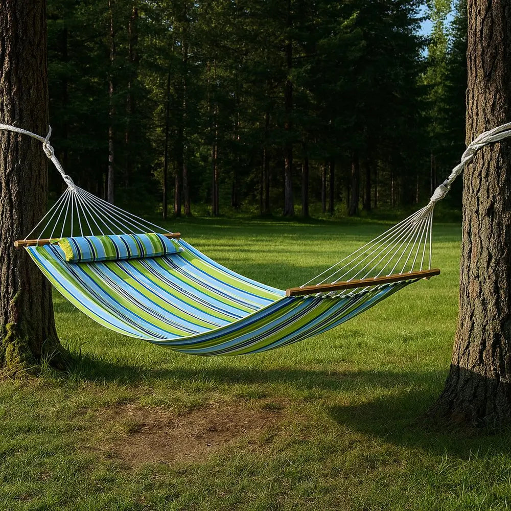 Aqua And Lime Green Striped Double Hammock
