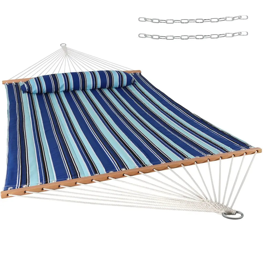 Light Blue And Dark Blue Striped Double Hammock HomeRoots