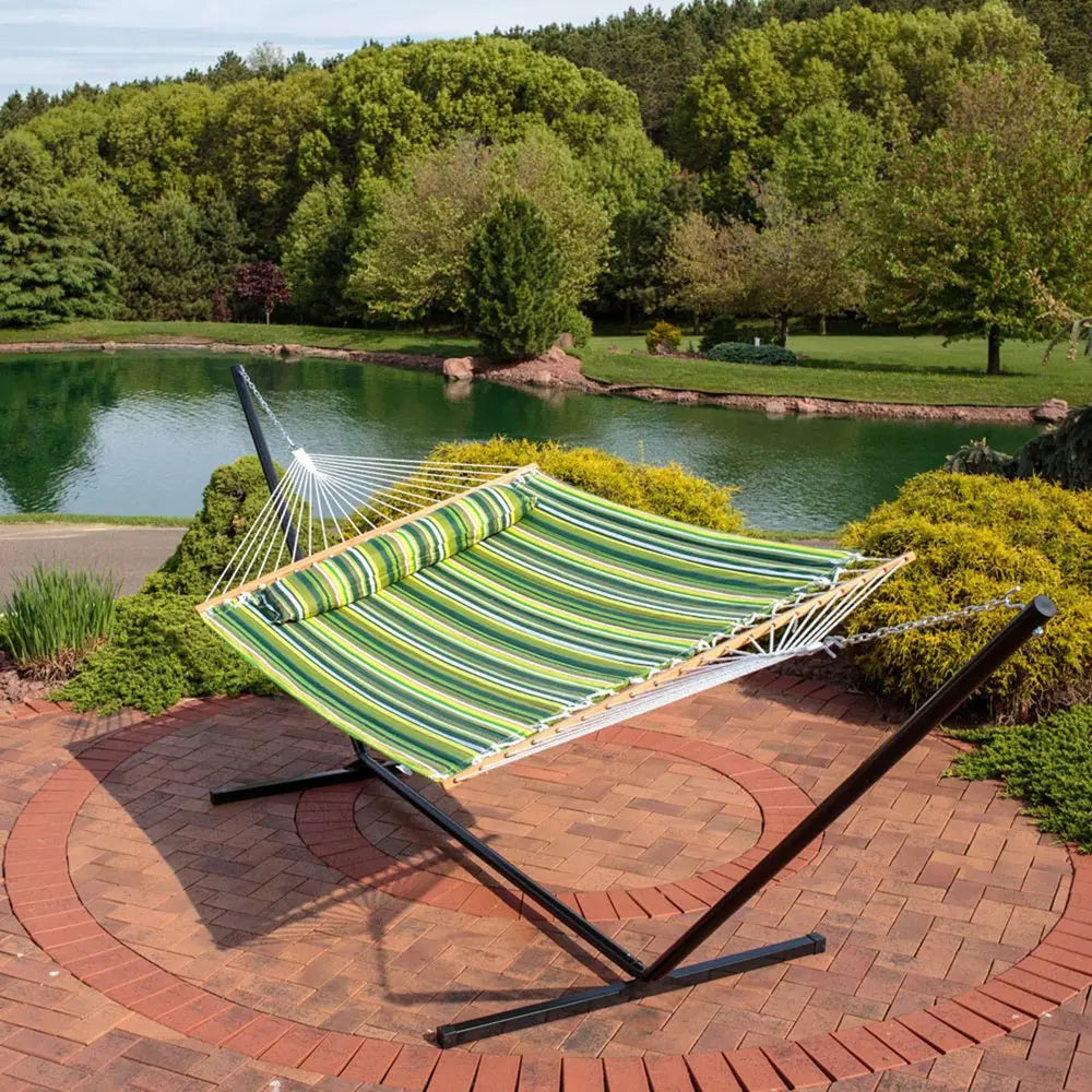 Green And Yellow Striped Double Hammock HomeRoots