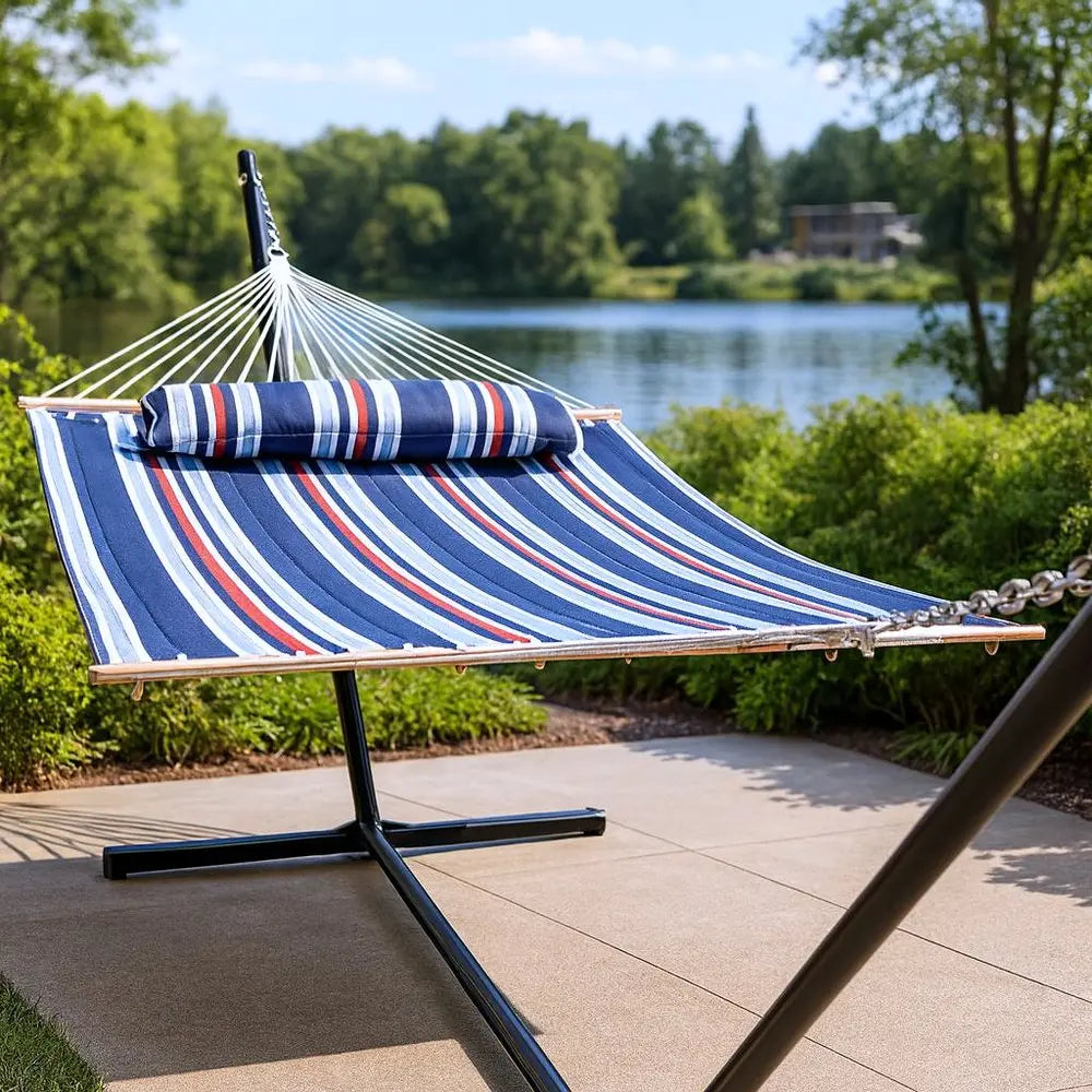 Blue Red And White Striped Double Hammock HomeRoots