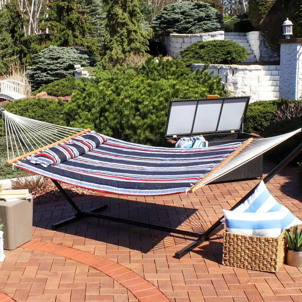 Blue Red And White Striped Double Hammock HomeRoots