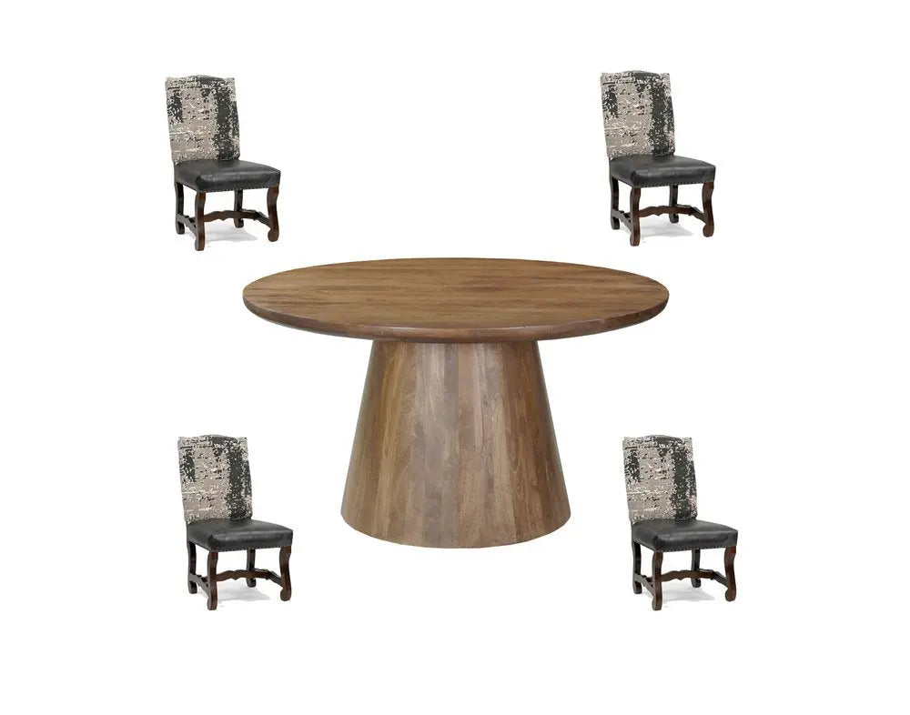 Five Piece Brown Round Solid Wood Dining Set with Four Chairs HomeRoots