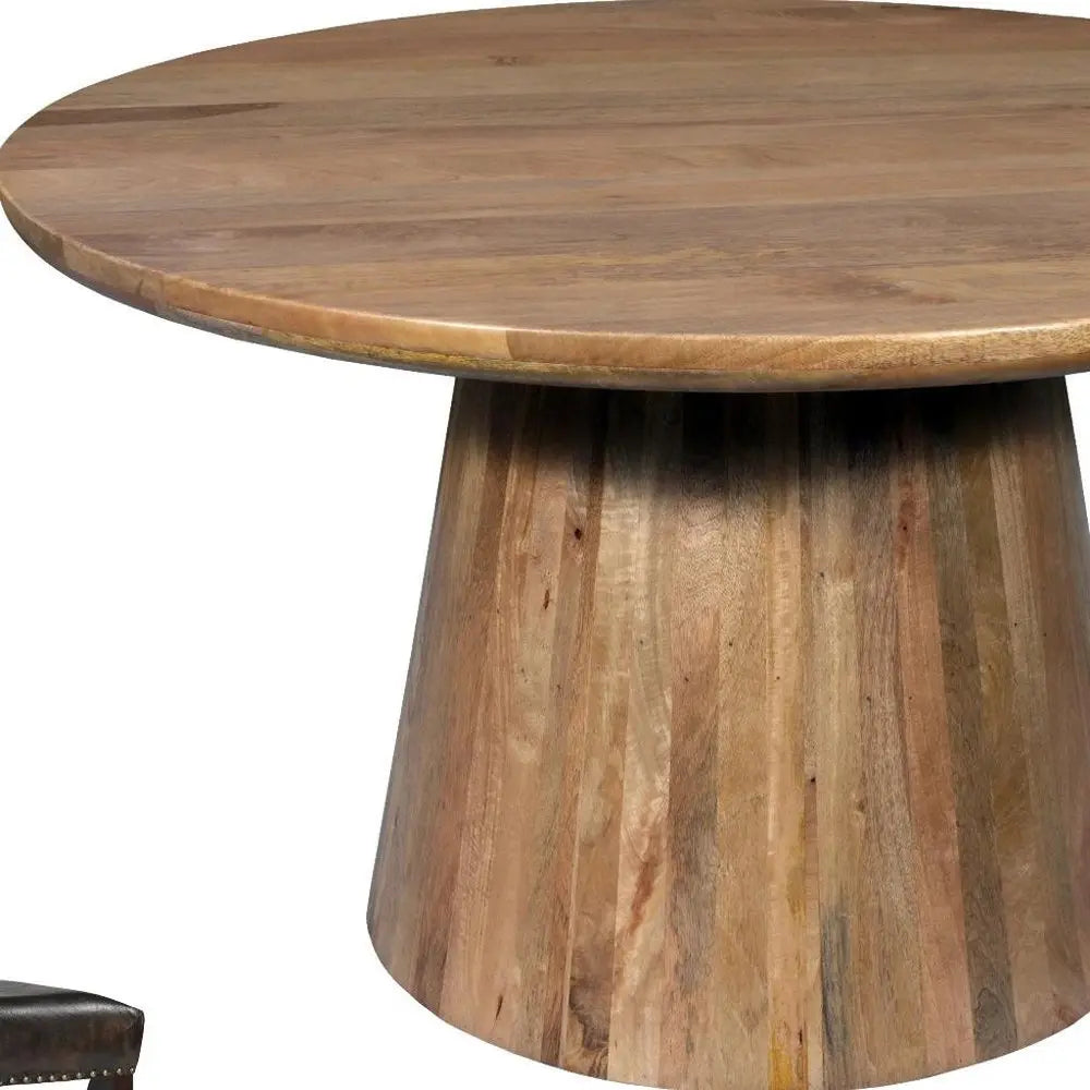 Five Piece Brown Round Solid Wood Dining Set with Four Chairs