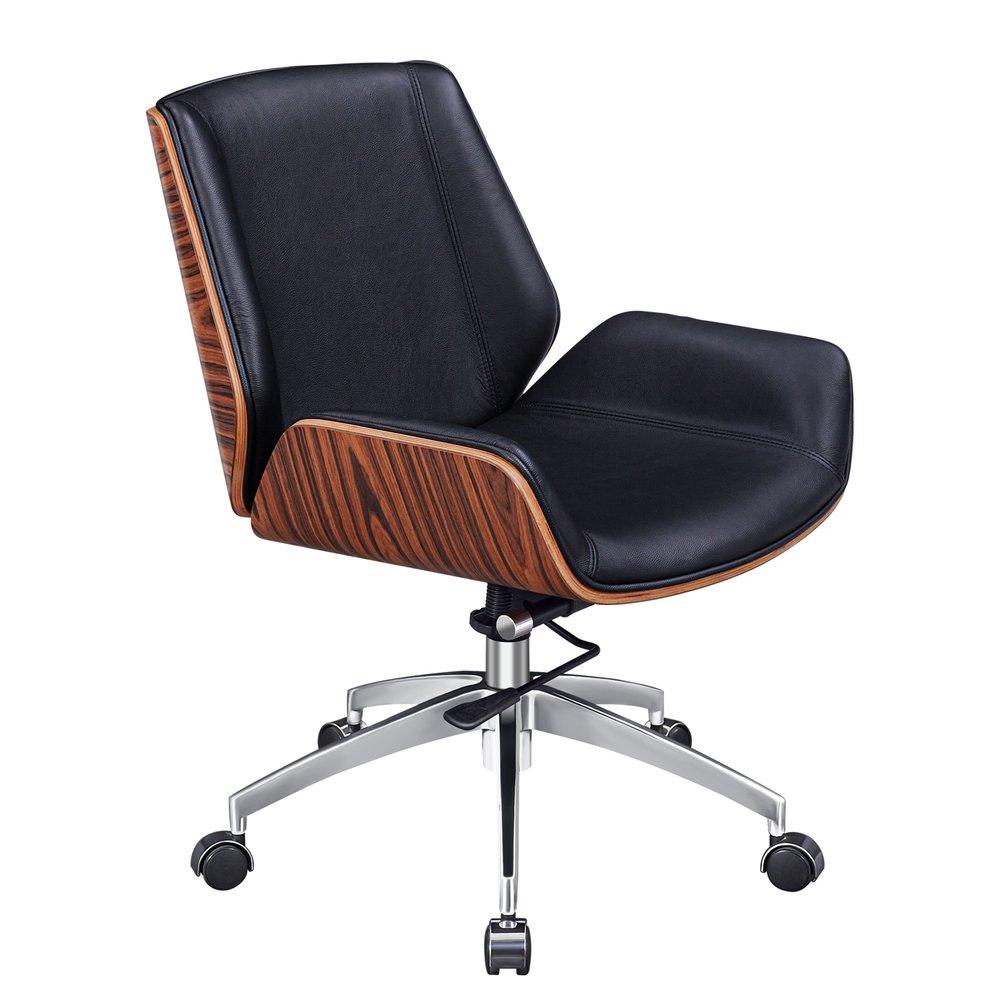 Black Rosewood and Silver Adjustable Height Swivel Rolling Conference Office Chair