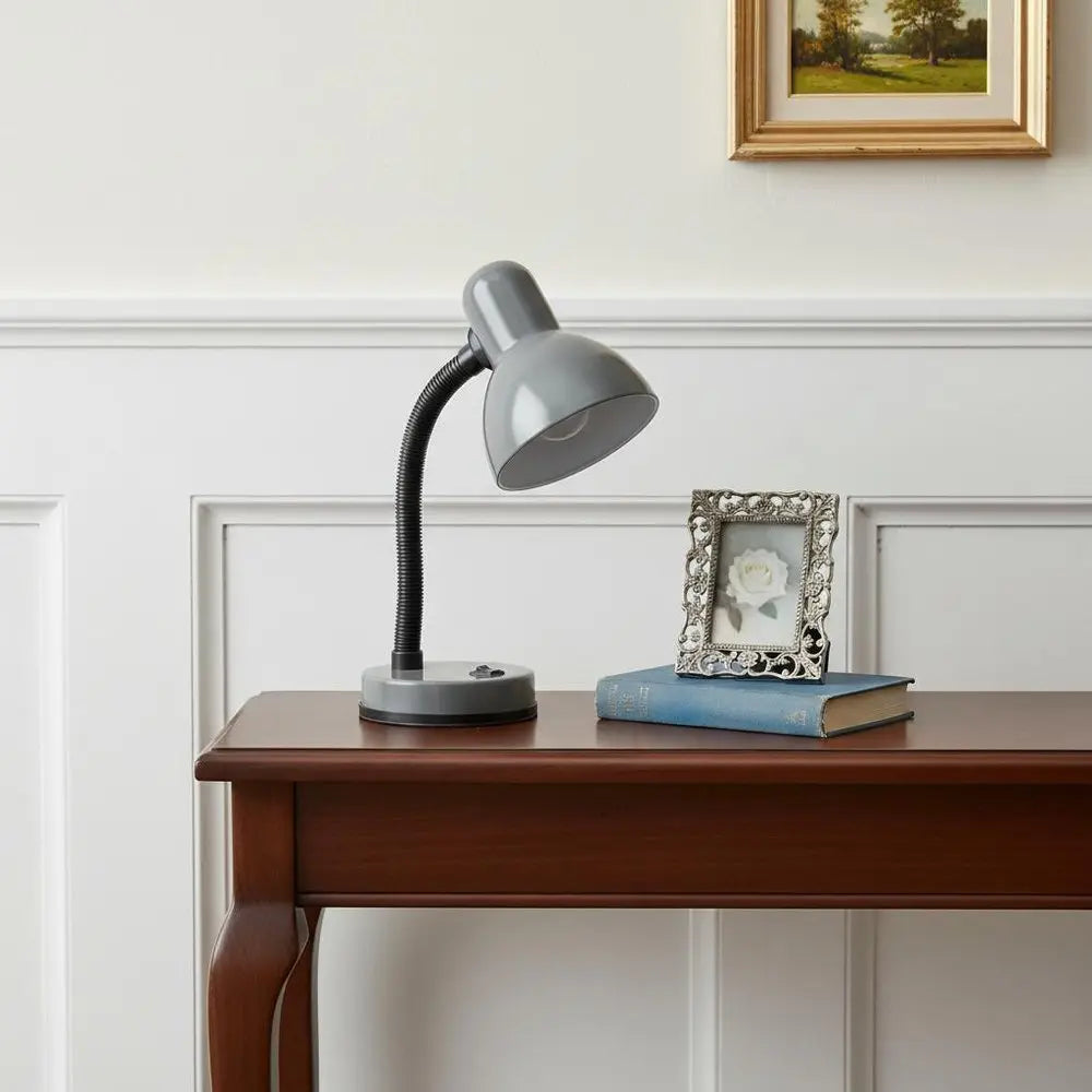 14" Gray Metal Swing Arm Table Lamp LED HomeRoots