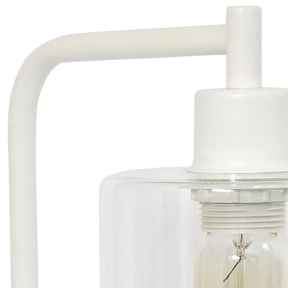 19" White Iron Lantern Table Lamp With Clear Cylinder Shade HomeRoots