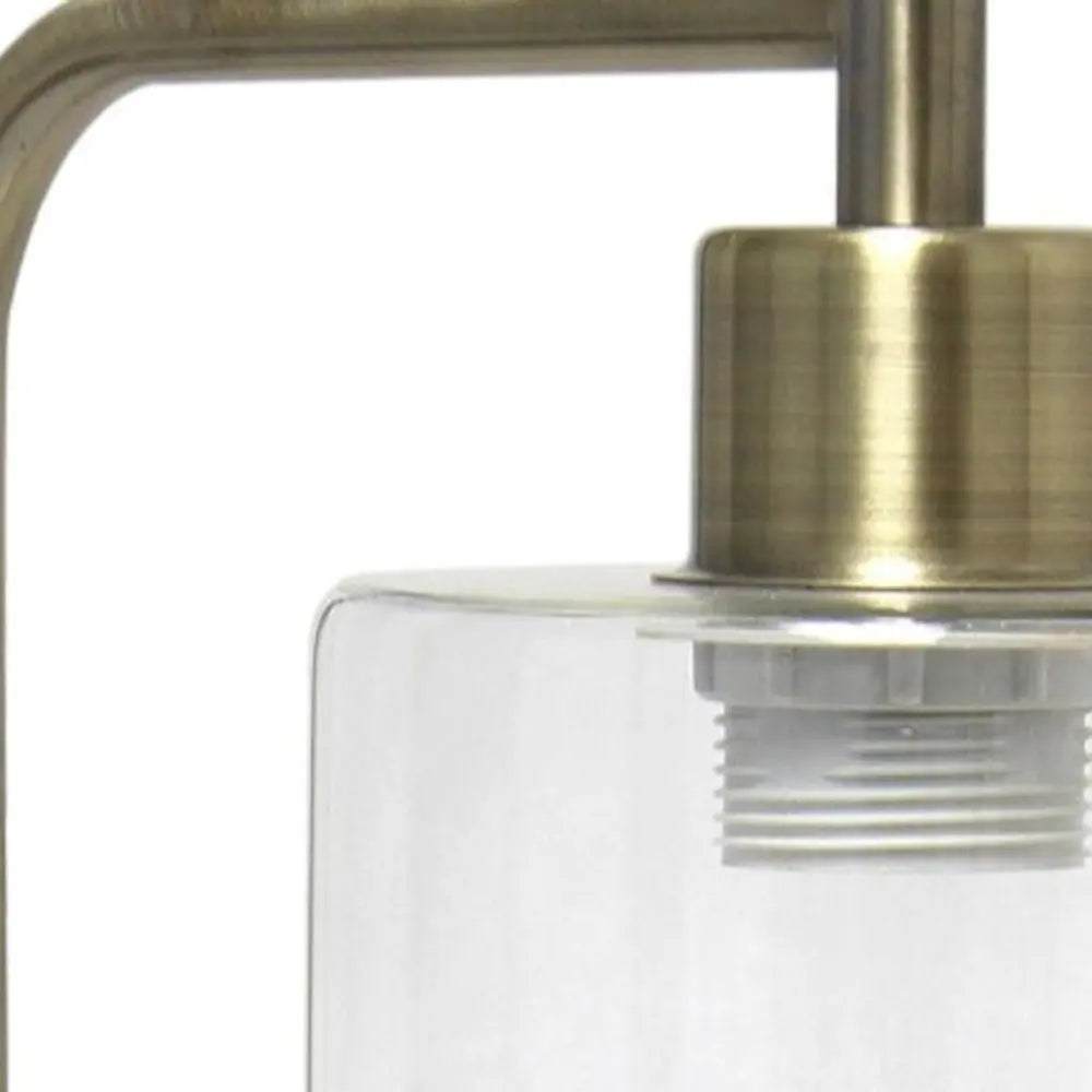 19" Antiqued Brass Metal Lantern Table Lamp LED With Clear Cylinder Shade HomeRoots