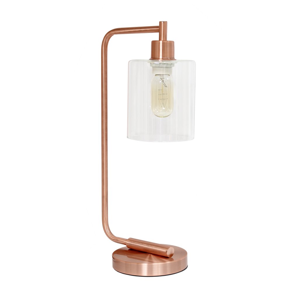 19" Rose Gold Iron Lantern Table Lamp With Clear Cylinder Shade