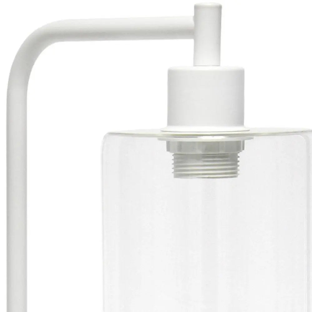 19" White Iron Lantern USB Table Lamp LED With Clear Cylinder Shade HomeRoots