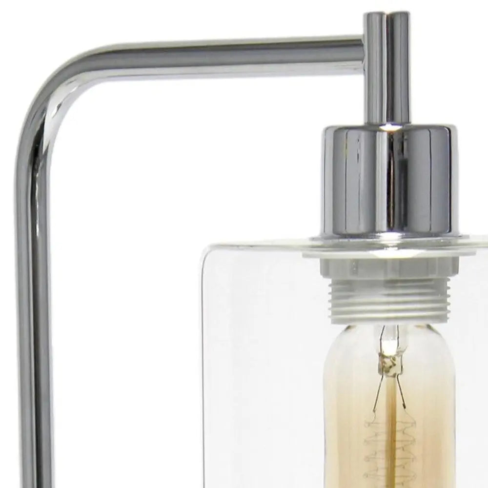 19" Silver Iron Lantern USB Table Lamp With Clear Cylinder Shade HomeRoots