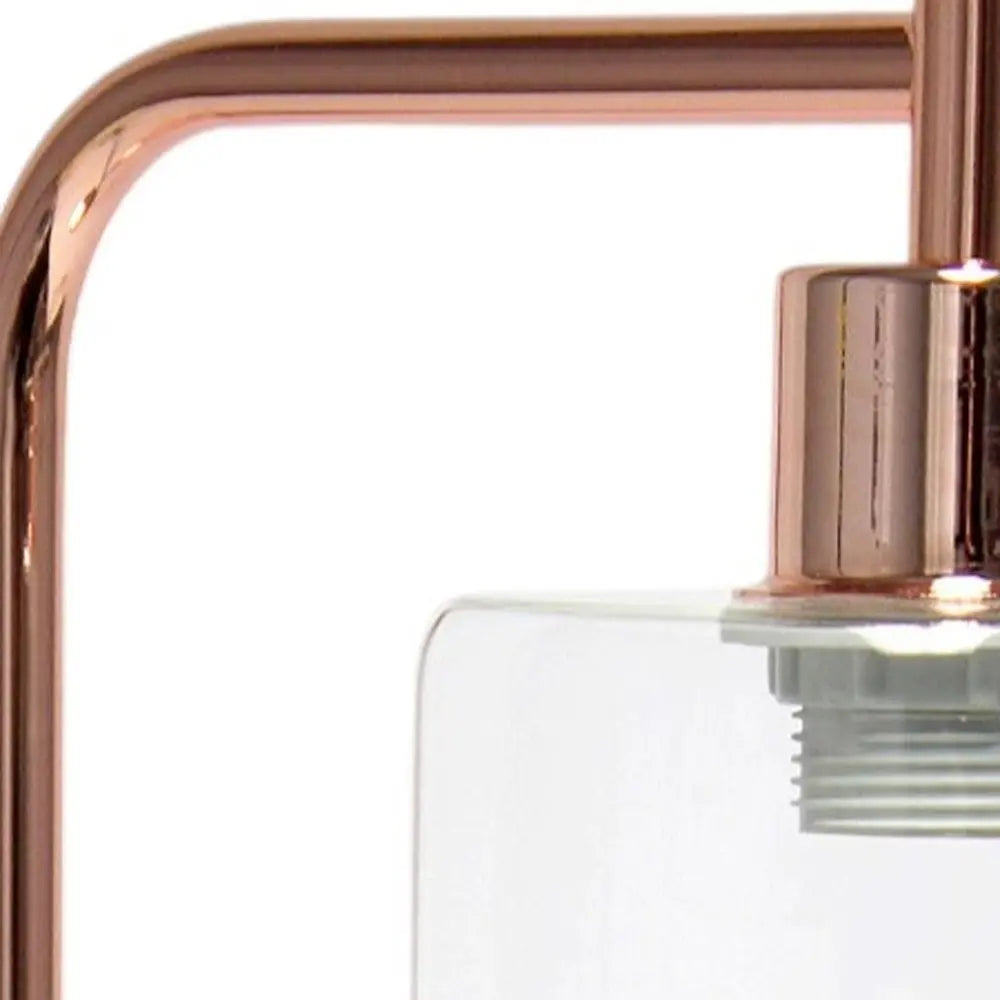 19" Rose Gold Iron Lantern USB Table Lamp LED With Clear Cylinder Shade HomeRoots