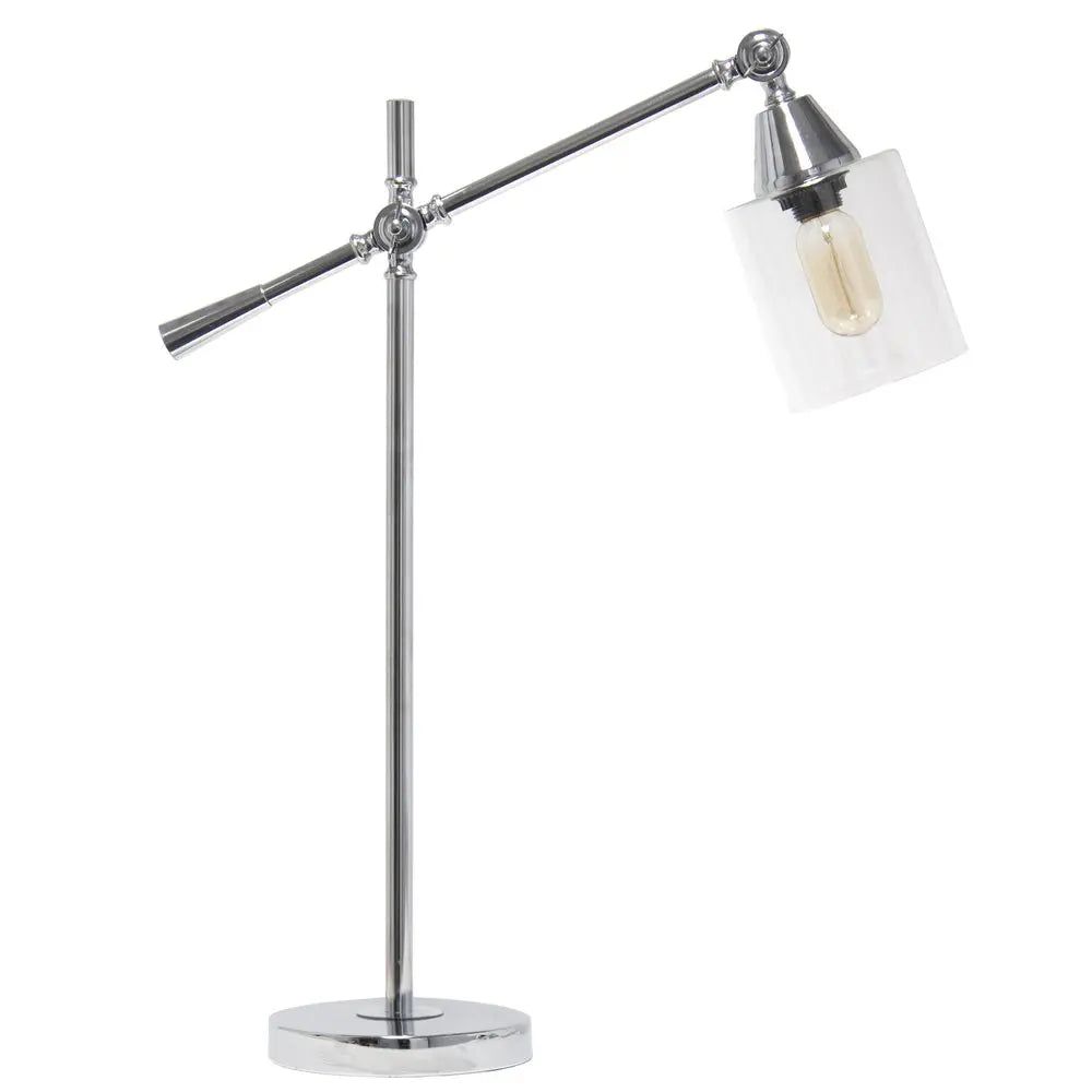 28" Silver Metal Table Lamp With Clear Cylinder Shade HomeRoots