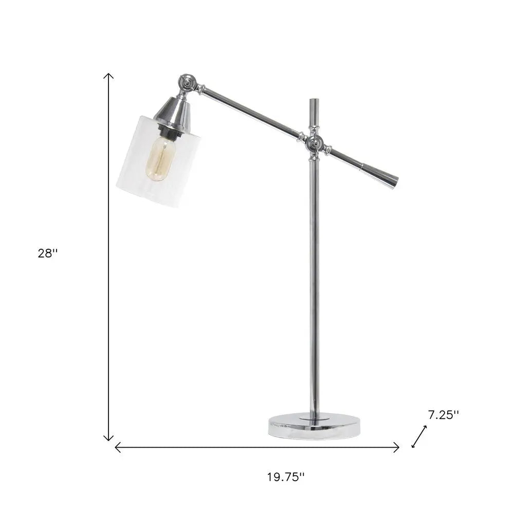 28" Silver Metal Table Lamp With Clear Cylinder Shade HomeRoots