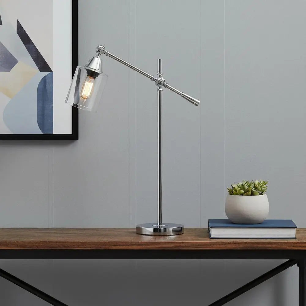 28" Silver Metal Table Lamp With Clear Cylinder Shade HomeRoots