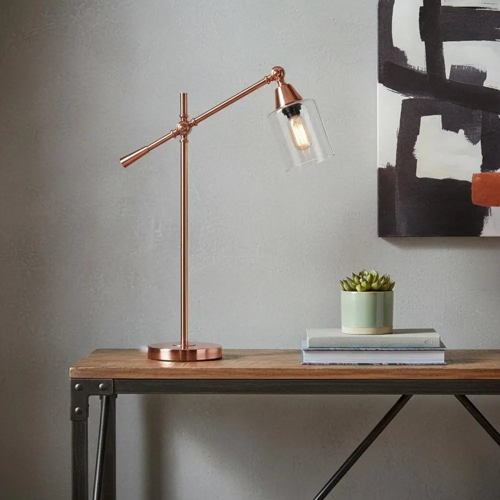 28" Rose Gold Metal Table Lamp With Clear Cylinder Shade HomeRoots