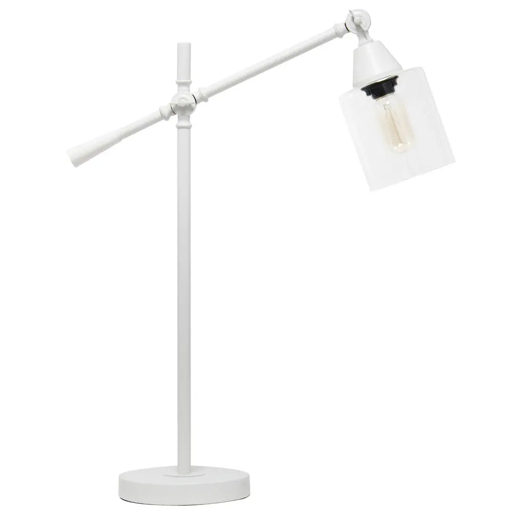 28" White Metal Table Lamp With Clear Cylinder Shade HomeRoots