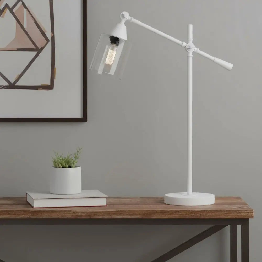 28" White Metal Table Lamp With Clear Cylinder Shade HomeRoots