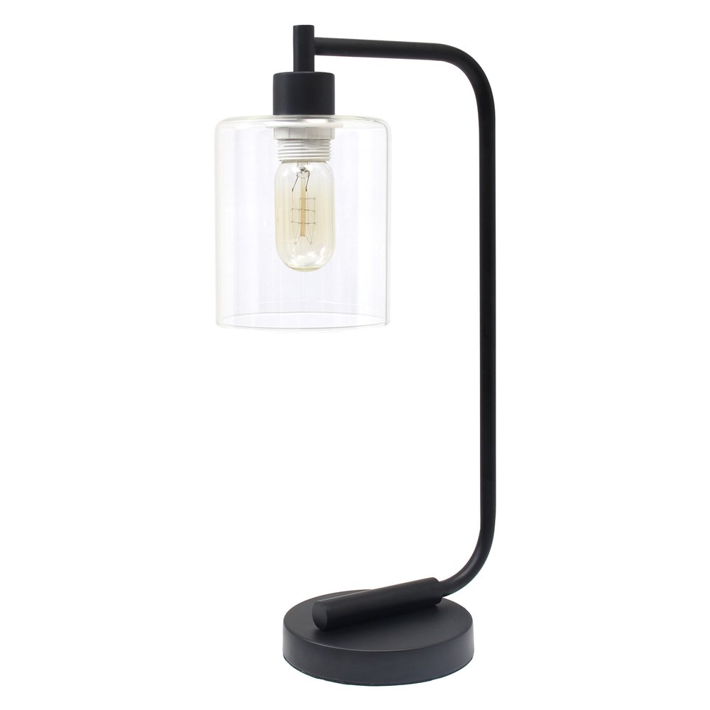 Lámpara de mesa tipo farol de metal negro de 19" con pantalla cilíndrica transparente