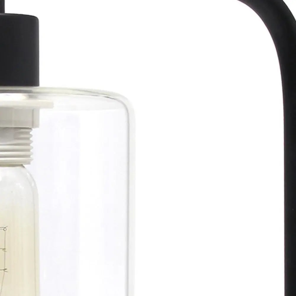 19" Black Metal Lantern Table Lamp With Clear Cylinder Shade HomeRoots