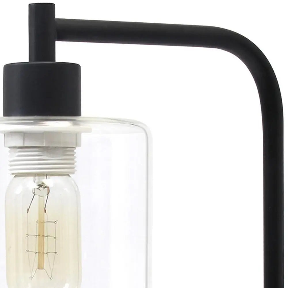 19" Black Metal Lantern Table Lamp With Clear Cylinder Shade HomeRoots
