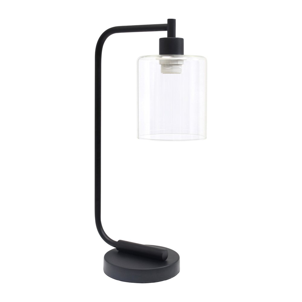 Lámpara de mesa LED de hierro negro de 19" con pantalla cilíndrica transparente