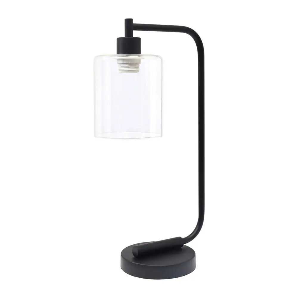 19" Black Iron Lantern Table Lamp LED With Clear Cylinder Shade HomeRoots