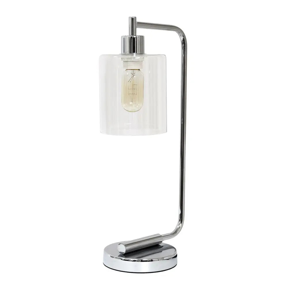 19" Silver Metal Lantern Table Lamp With Clear Cylinder Shade HomeRoots