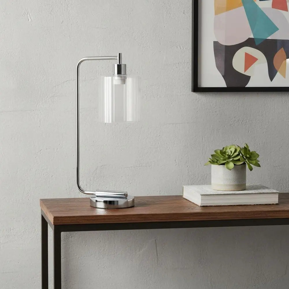 19" Silver Iron Lantern Table Lamp LED With Clear Cylinder Shade HomeRoots