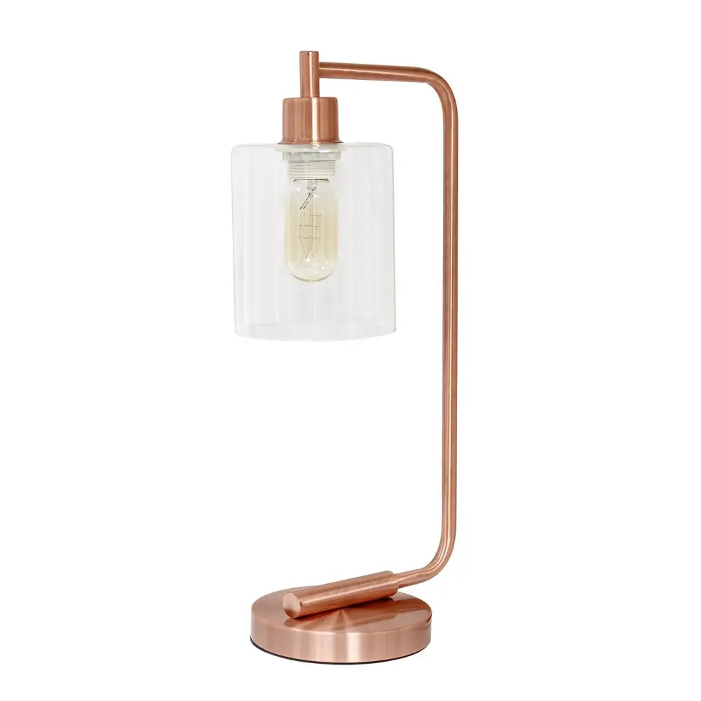 19" Rose Gold Metal Lantern Table Lamp With Clear Cylinder Shade HomeRoots