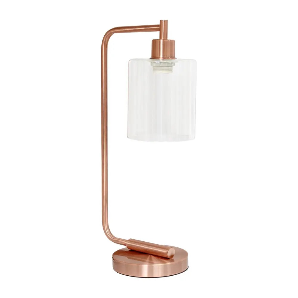 19" Rose Gold Iron Lantern Table Lamp LED With Clear Cylinder Shade HomeRoots