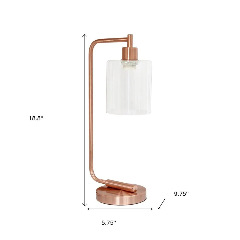 19" Rose Gold Iron Lantern Table Lamp LED With Clear Cylinder Shade HomeRoots