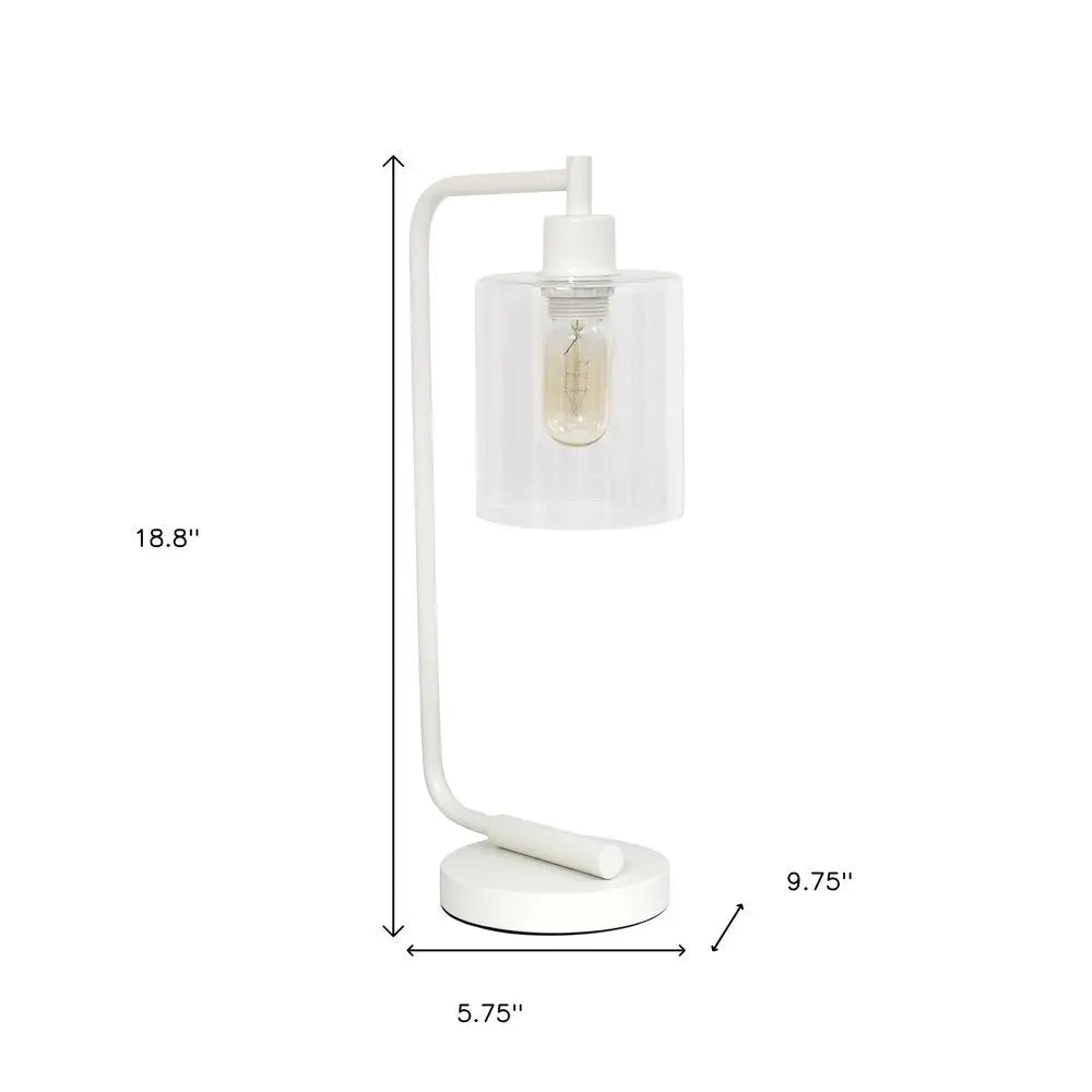 19" White Metal Lantern Table Lamp With Clear Cylinder Shade HomeRoots