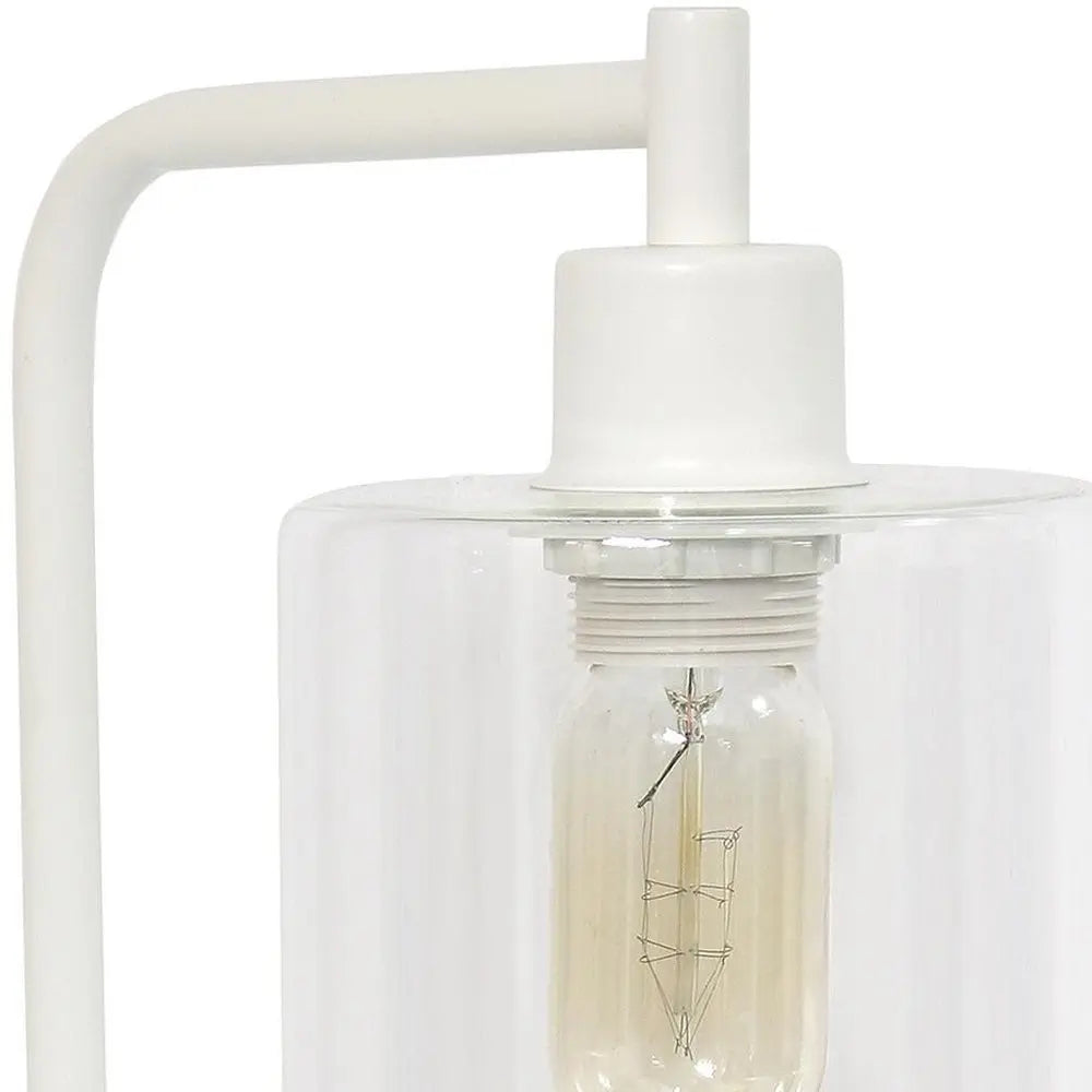 19" White Metal Lantern Table Lamp With Clear Cylinder Shade HomeRoots