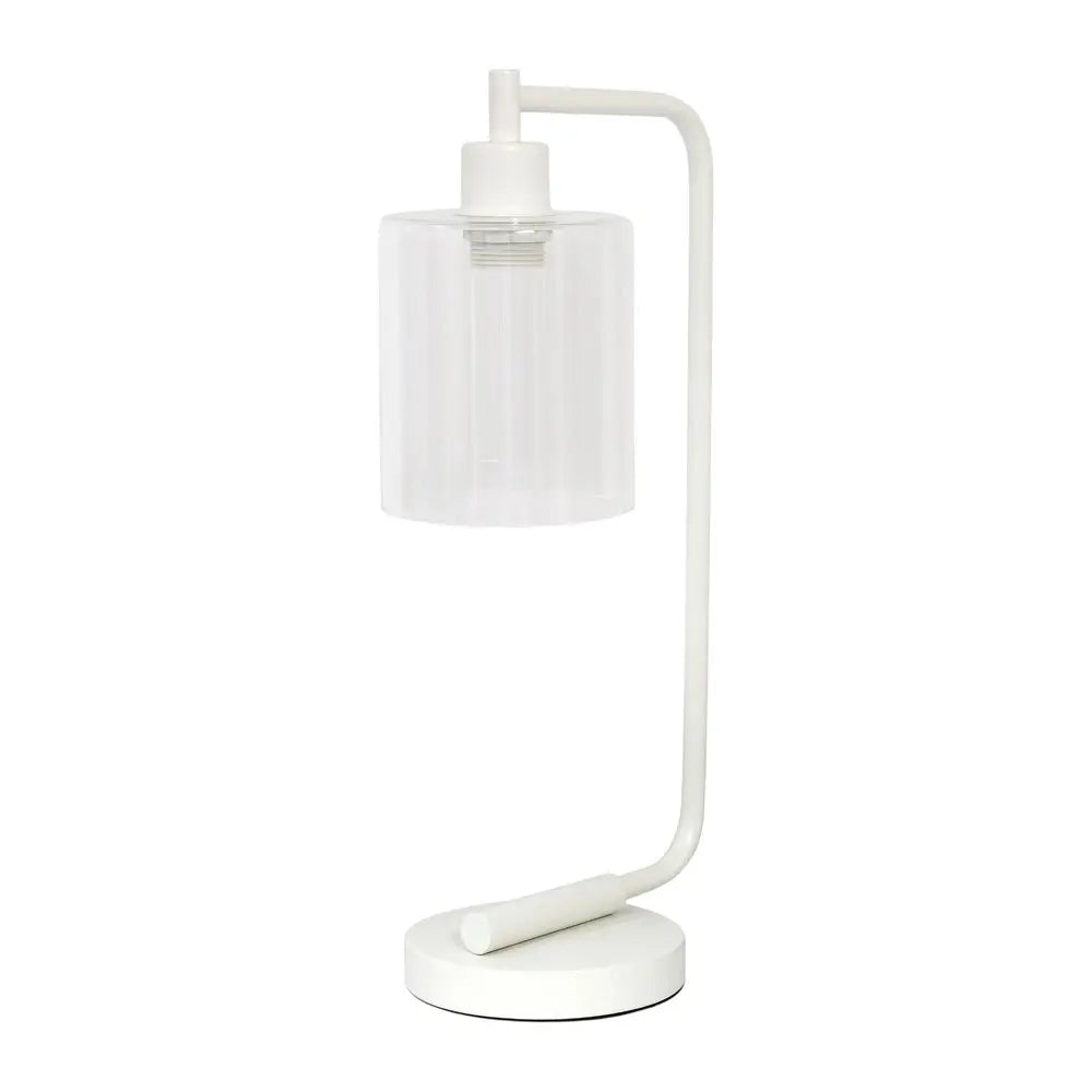 19" White Iron Lantern Table Lamp LED With Clear Cylinder Shade HomeRoots