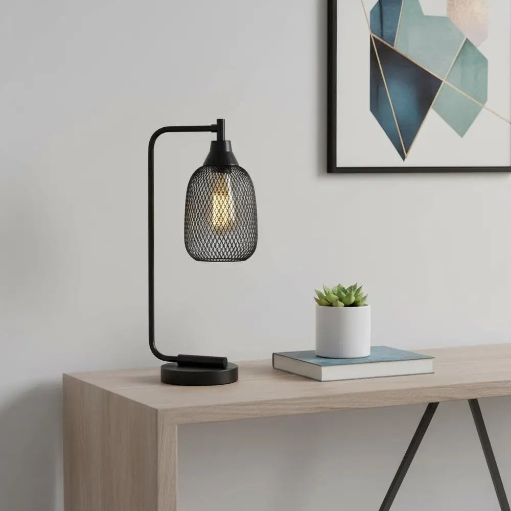 19" Black Metal Lantern Table Lamp With Black Globe Shade HomeRoots