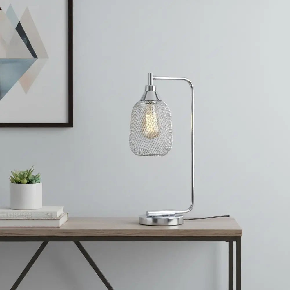 19" Silver Metal Lantern Table Lamp With Silver Globe Shade HomeRoots