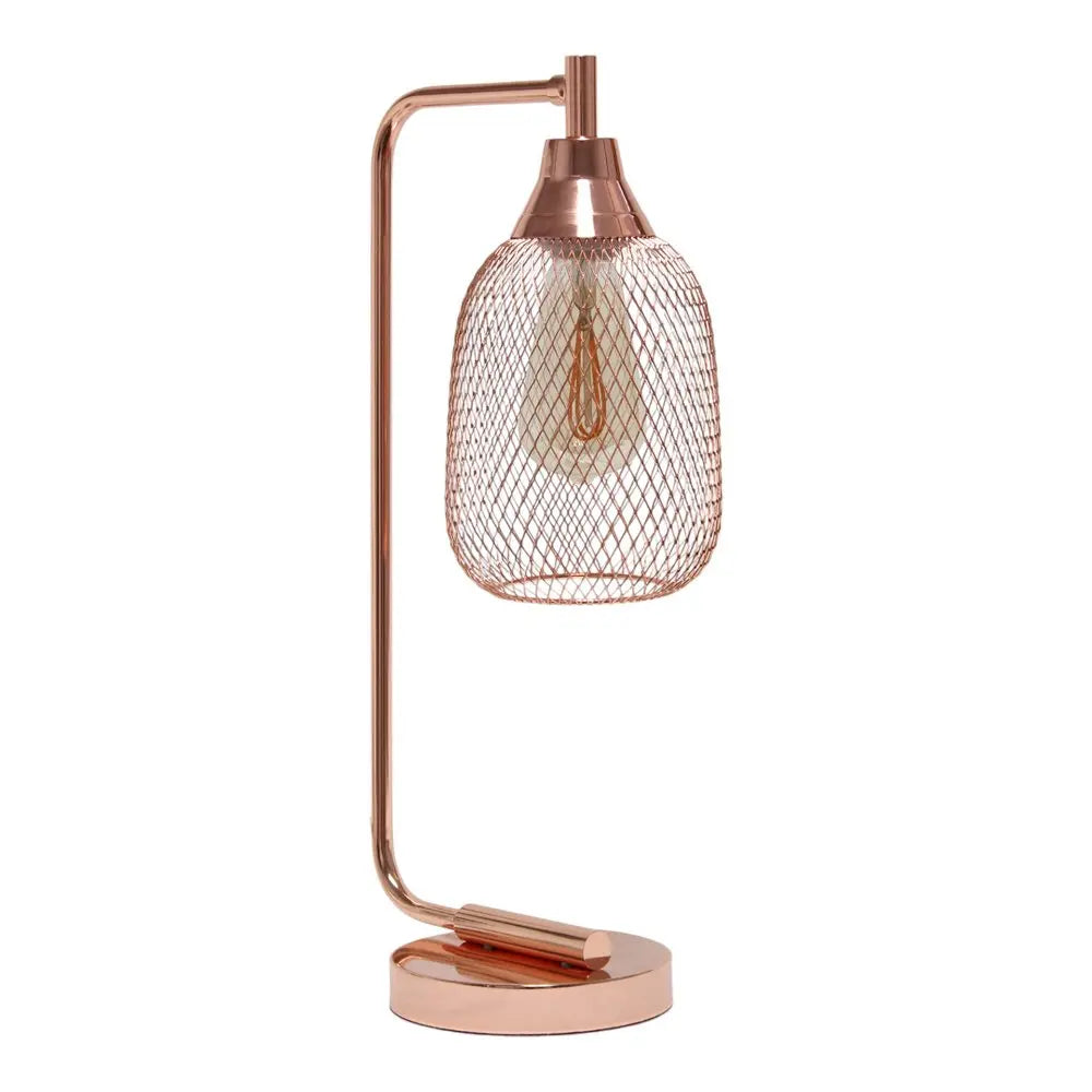 19" Rose Gold Metal Lantern Table Lamp With Rose Gold Globe Shade HomeRoots