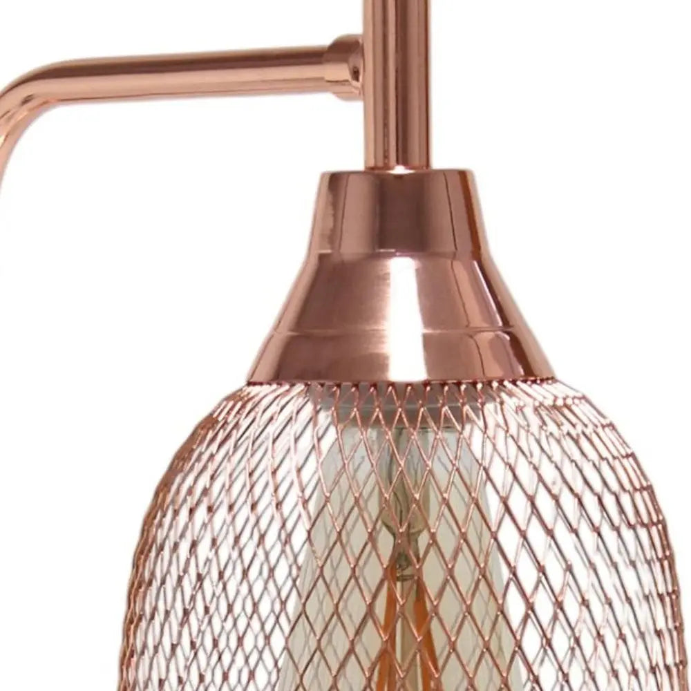 19" Rose Gold Metal Lantern Table Lamp With Rose Gold Globe Shade HomeRoots
