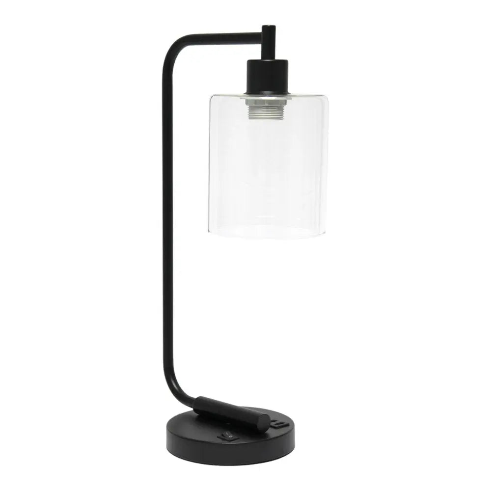 19" Black Iron Lantern USB Table Lamp LED With Clear Cylinder Shade HomeRoots