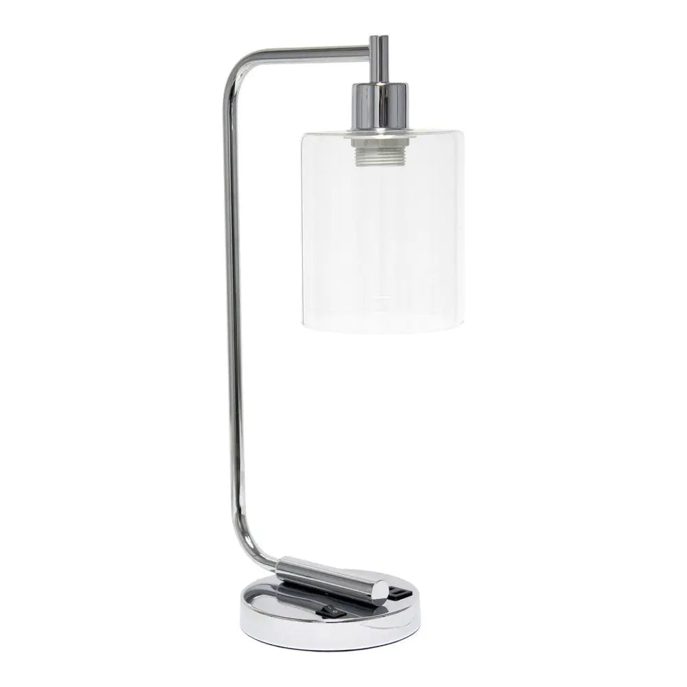 19" Silver Iron Lantern USB Table Lamp LED With Clear Cylinder Shade HomeRoots
