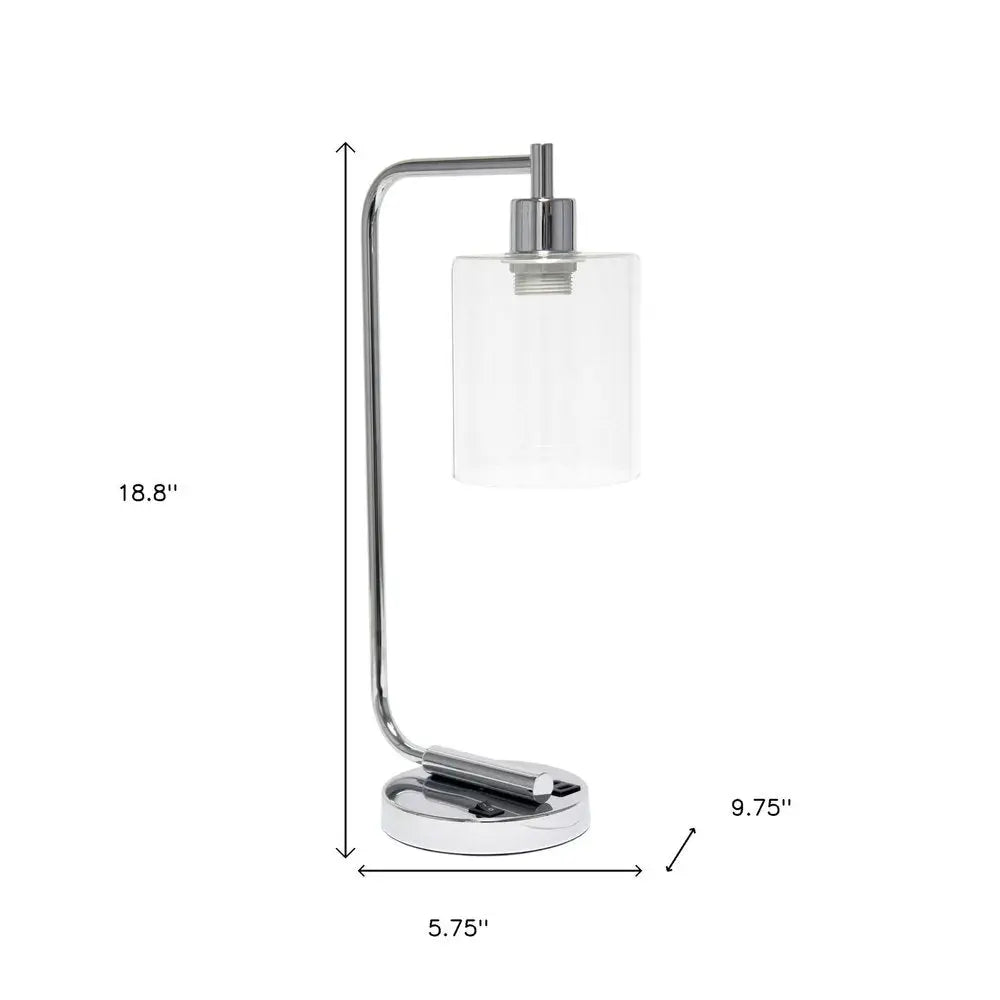 19" Silver Iron Lantern USB Table Lamp LED With Clear Cylinder Shade HomeRoots