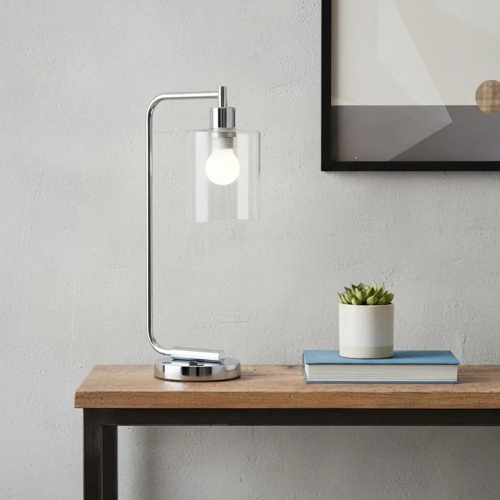 19" Silver Iron Lantern USB Table Lamp LED With Clear Cylinder Shade HomeRoots