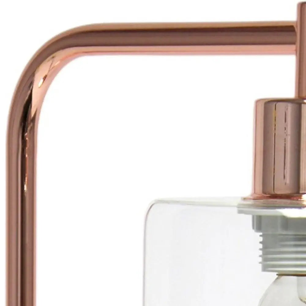 19" Rose Gold Iron Lantern USB Table Lamp With Clear Cylinder Shade HomeRoots