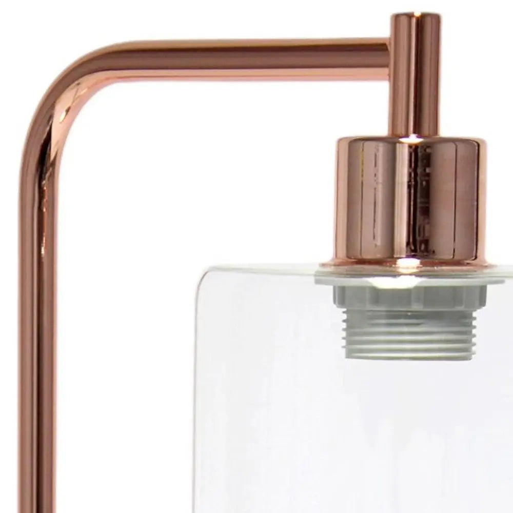 19" Rose Gold Iron Lantern USB Table Lamp LED With Clear Cylinder Shade HomeRoots