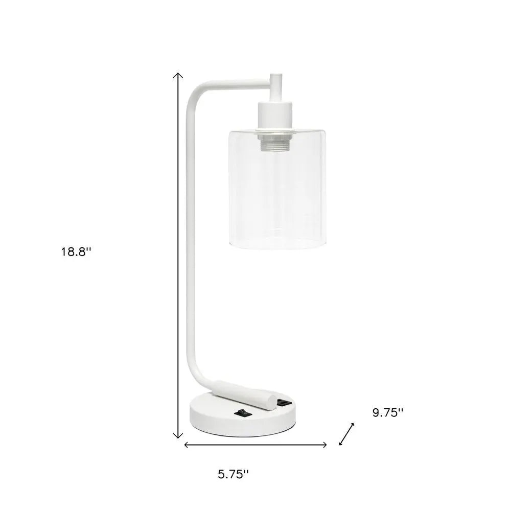 19" White Iron Lantern USB Table Lamp LED With Clear Cylinder Shade HomeRoots