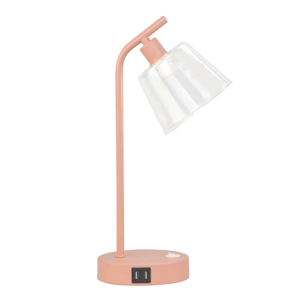 16" Blush Metal USB Table Lamp With Clear Globe Shade HomeRoots