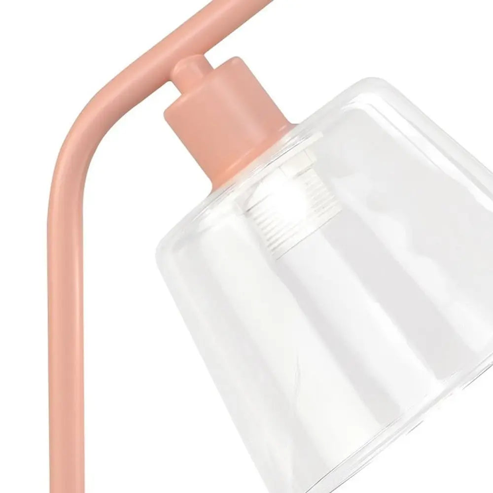 16" Blush Metal USB Table Lamp With Clear Globe Shade HomeRoots