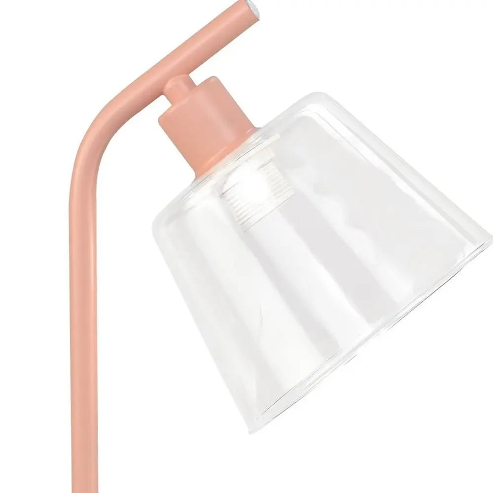 16" Blush Metal USB Table Lamp With Clear Globe Shade HomeRoots