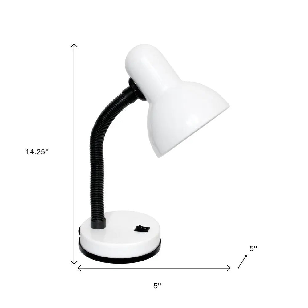 14" White Metal Swing Arm Table Lamp HomeRoots